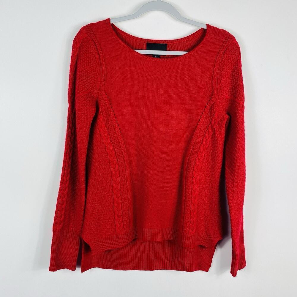 Cynthia Rowley Size Medium Cable Knit Wool Blend Pullover Sweater Red